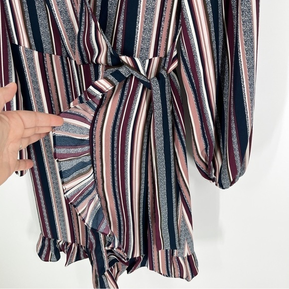 Xhilaration Women's Purple Striped Long Sleeve V-Neck Wrap Dress - Picture 5 of 10